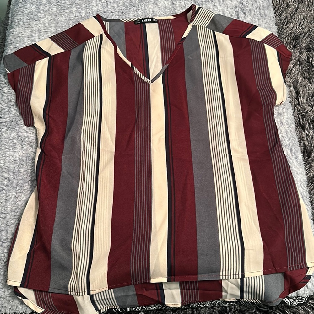 Striped Short Sleeve V-neck